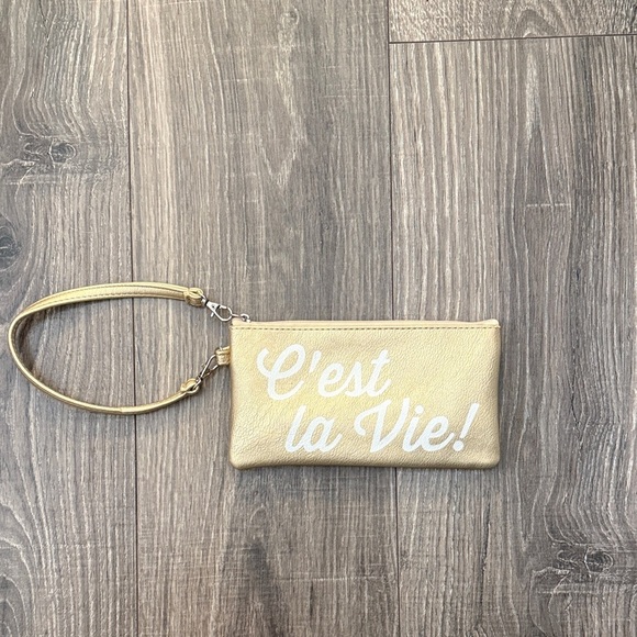 C'est la Vie Gold Wristlet Clutch - Picture 1 of 5